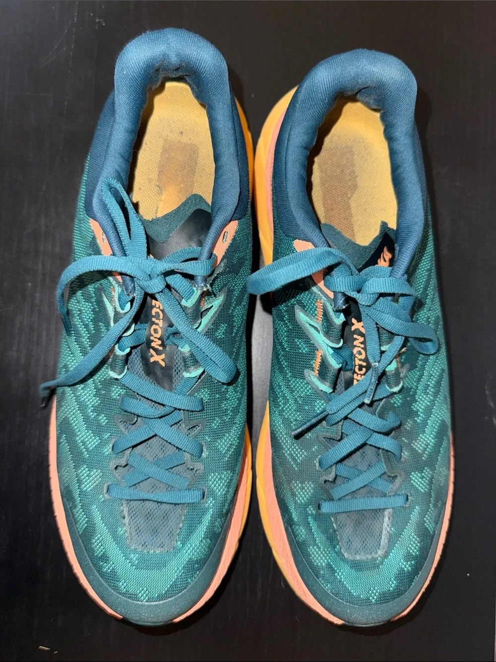 Hoka Women's Teal Running Shoes with Coral & Yellow Accents